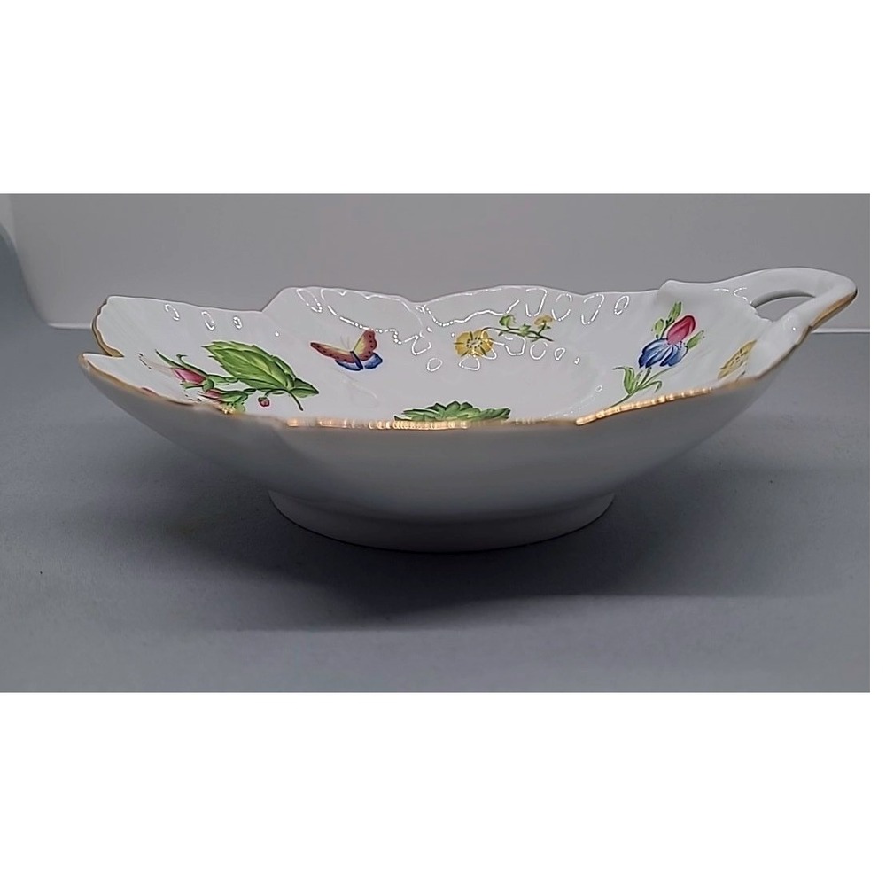 Andrea by Sadek Winterthur Leaf Dish White Floral Butterfly Gold Trim Porcelain - Picture 4 of 10